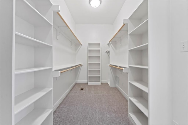 spacious closet featuring light colored carpet