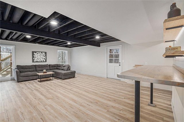 living room with light wood-type flooring