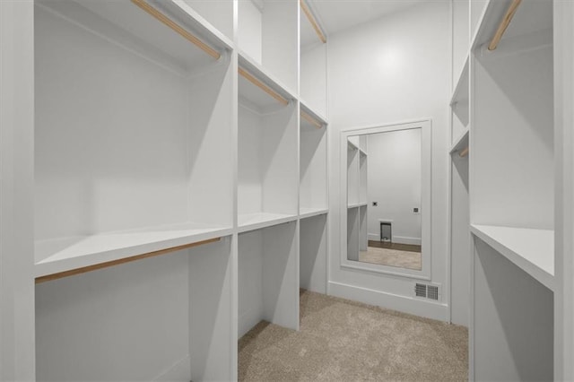 spacious closet featuring visible vents and carpet flooring