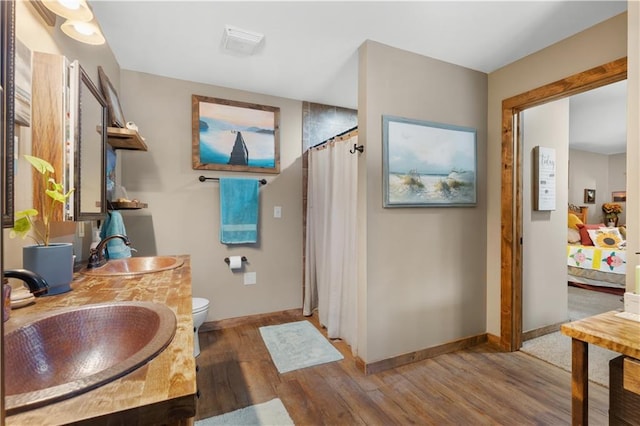 bathroom featuring toilet, sink, and hardwood / wood-style flooring