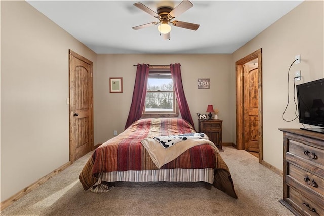 bedroom featuring carpet flooring and ceiling fan