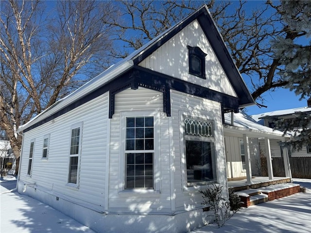 view of snow covered exterior