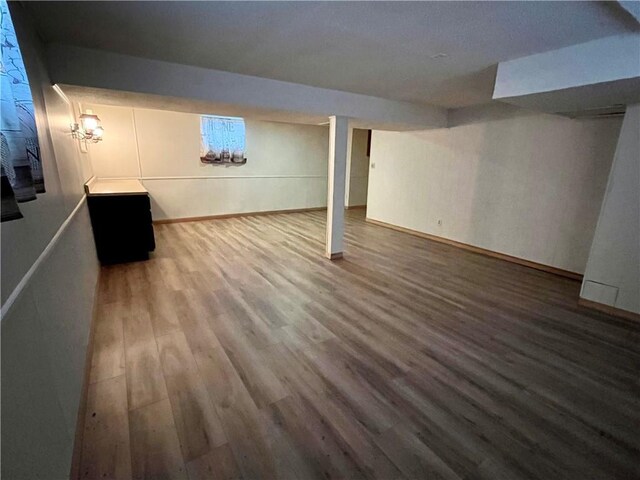 basement featuring hardwood / wood-style floors