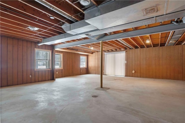 basement with wood walls