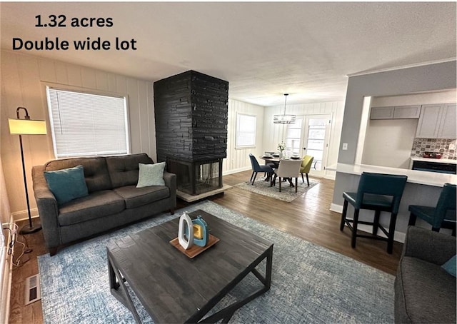 living room with dark wood-type flooring