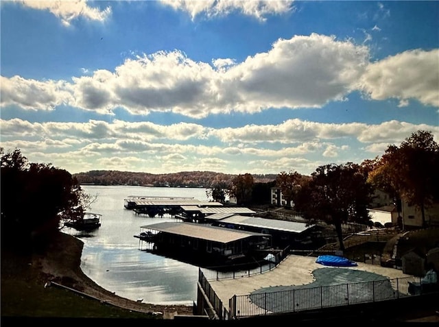 dock area featuring a water view