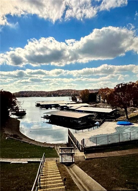 view of dock featuring a water view