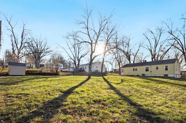 view of yard with a storage unit