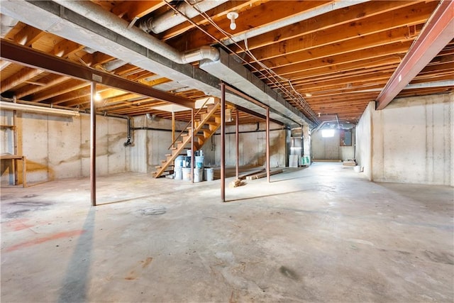 basement featuring heating unit