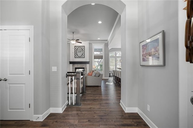 hallway with dark hardwood / wood-style floors