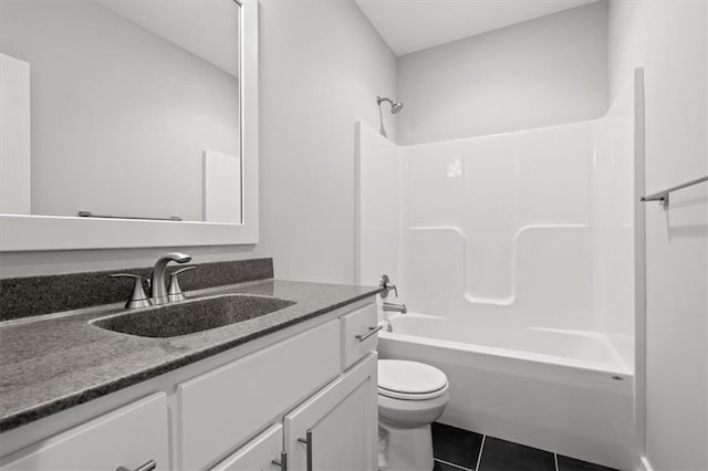 full bathroom featuring tile patterned flooring, vanity, shower / bathtub combination, and toilet