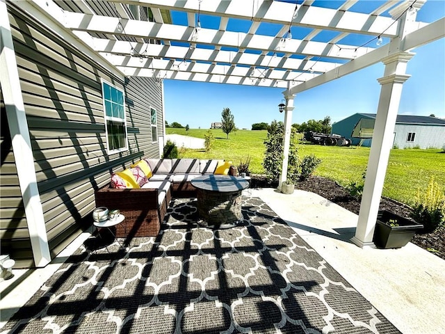 view of patio / terrace with a pergola and outdoor lounge area