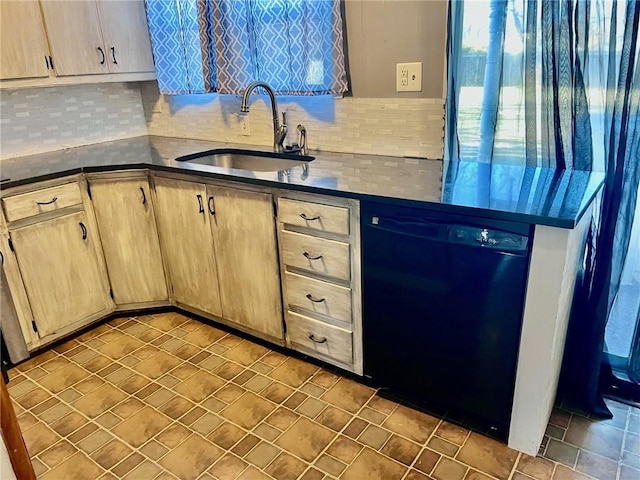 kitchen with backsplash, dishwasher, sink, and a wealth of natural light