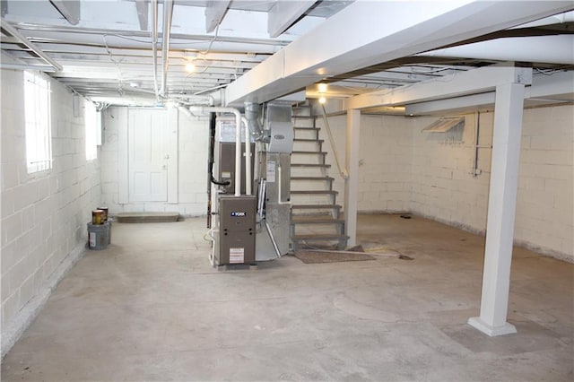 basement with heating unit