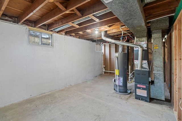 basement featuring water heater