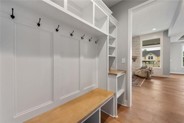 mudroom featuring light hardwood / wood-style flooring