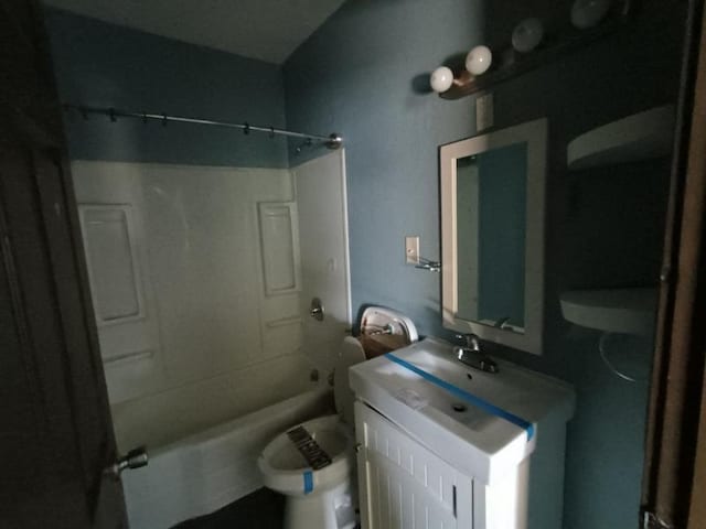 full bathroom with vanity, shower / bathtub combination, and toilet