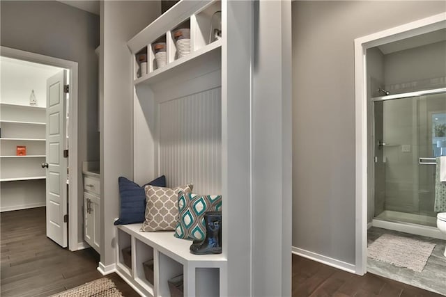 mudroom featuring dark hardwood / wood-style floors