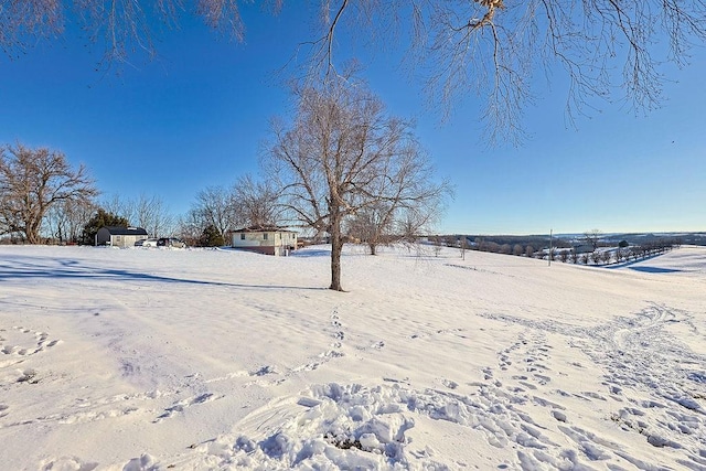 view of yard layered in snow