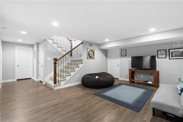 25215 W 141st Ter, Olathe, KS 66061 - living area featuring stairway, recessed lighting, wood finished floors, and baseboards