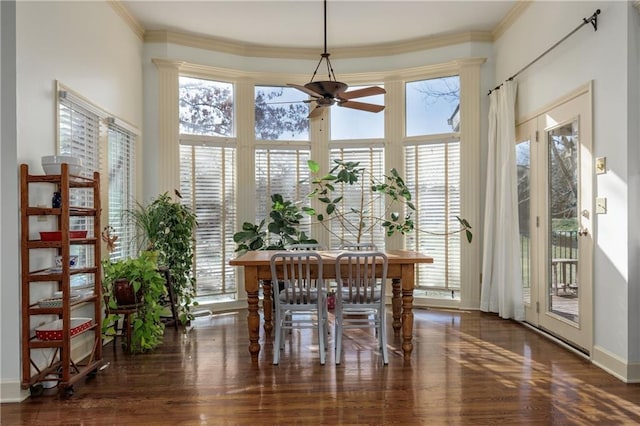 sunroom with ceiling fan