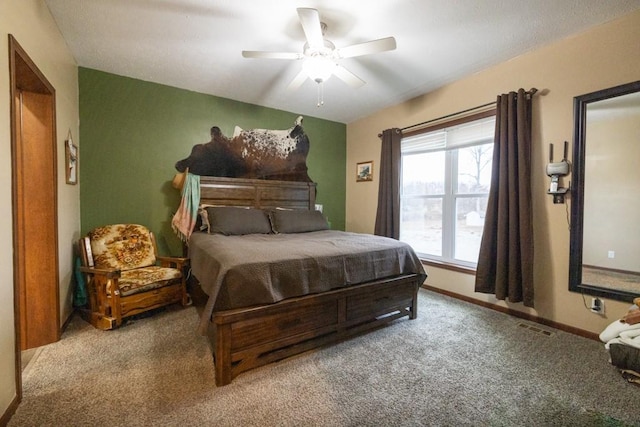 bedroom featuring carpet flooring and ceiling fan