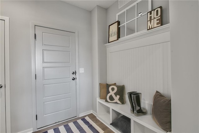 mudroom with hardwood / wood-style floors