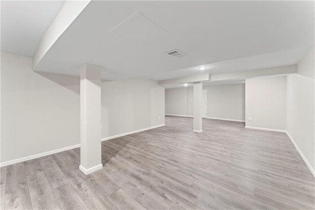 basement with light wood-type flooring