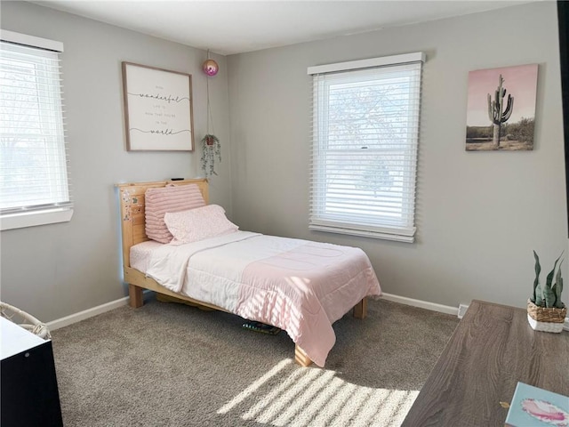 bedroom featuring multiple windows and carpet floors