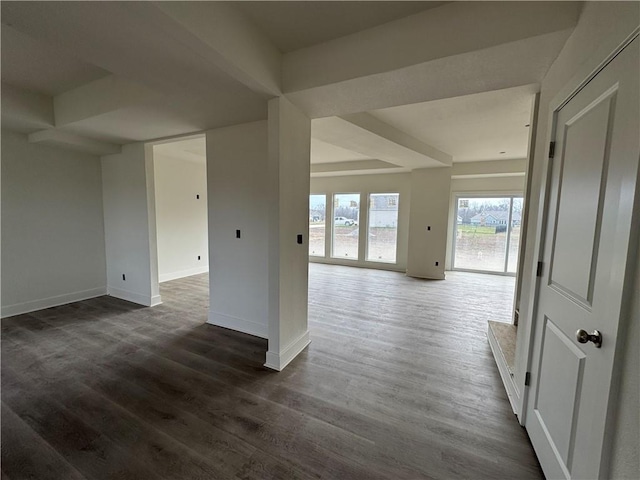 unfurnished room with dark wood-type flooring