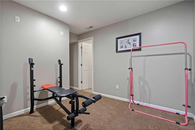 exercise area featuring carpet