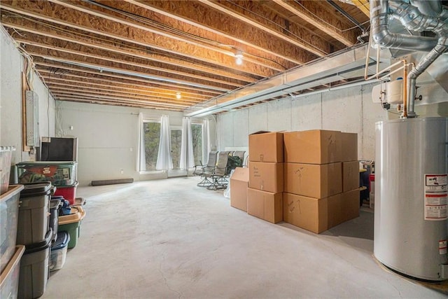 basement featuring gas water heater