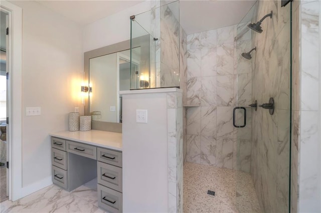 bathroom with vanity and walk in shower