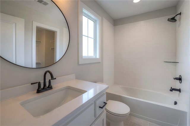 full bathroom with vanity, shower / bathtub combination, and toilet