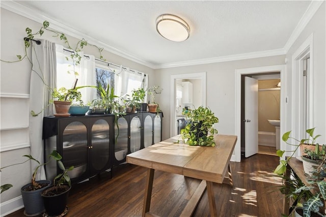 dining area with ornamental molding