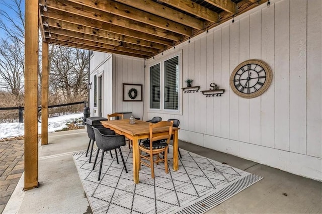 view of snow covered patio