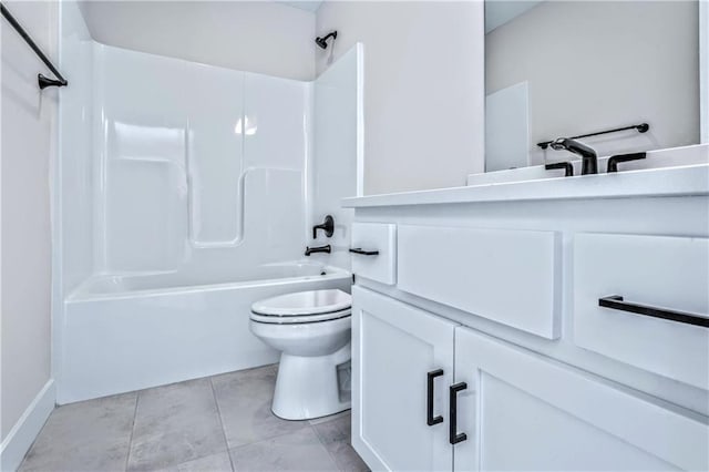 full bathroom featuring bathtub / shower combination, tile patterned floors, toilet, and sink