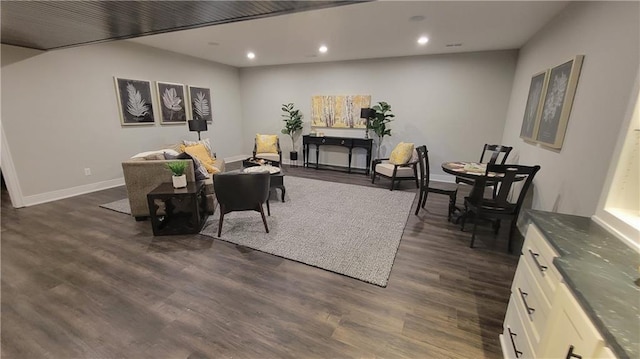 living room with dark wood-type flooring