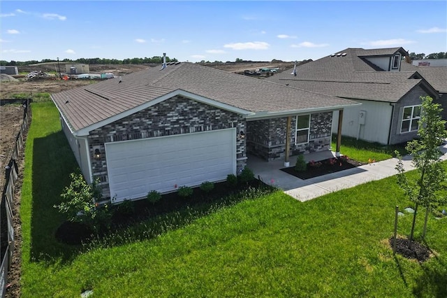 37887 W 207th Ter, Edgerton, KS 66021 - ranch-style home featuring a garage, a front lawn, and stone siding