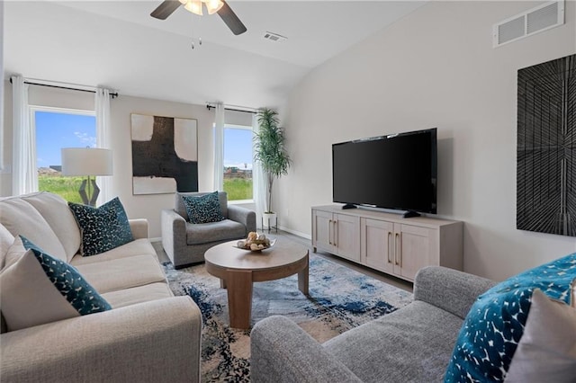 37887 W 207th Ter, Edgerton, KS 66021 - living room with lofted ceiling and a ceiling fan