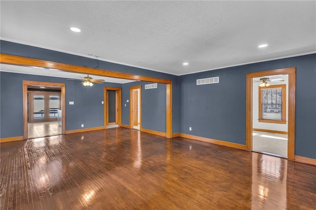 unfurnished room featuring french doors, ceiling fan, and hardwood / wood-style floors