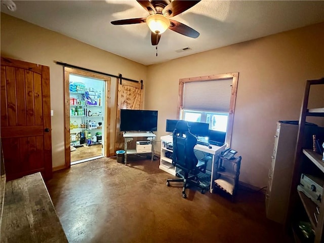 home office with ceiling fan