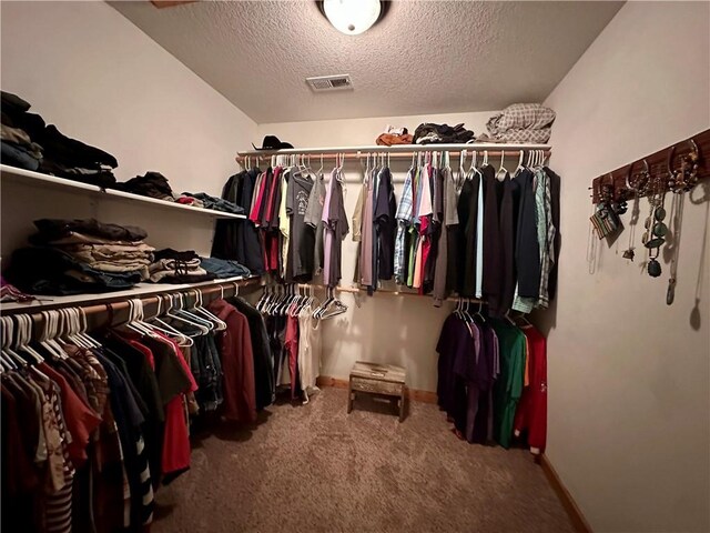 walk in closet with carpet flooring