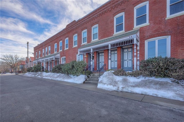 view of snow covered building