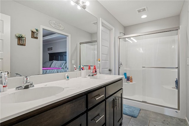 bathroom with vanity and walk in shower