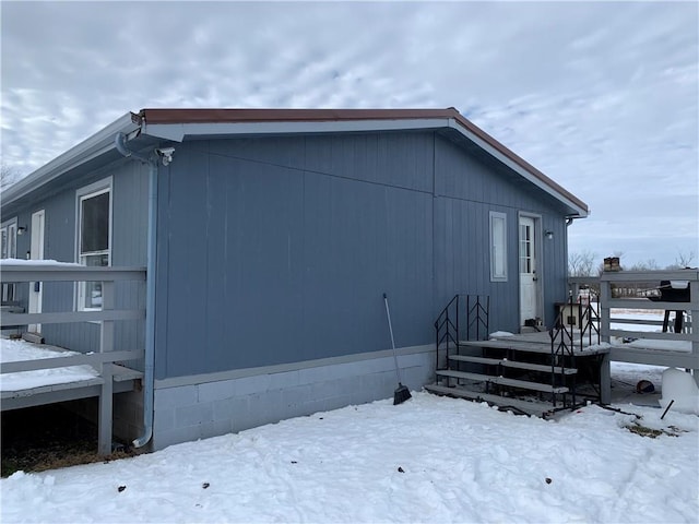 view of snow covered exterior