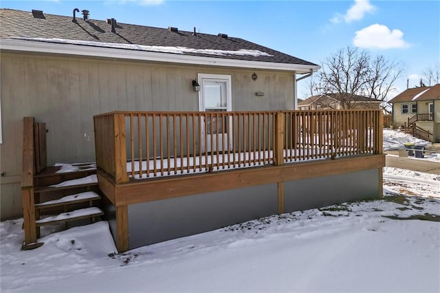 view of snow covered deck