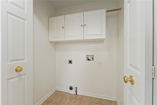 washroom with cabinets, washer hookup, gas dryer hookup, and hookup for an electric dryer