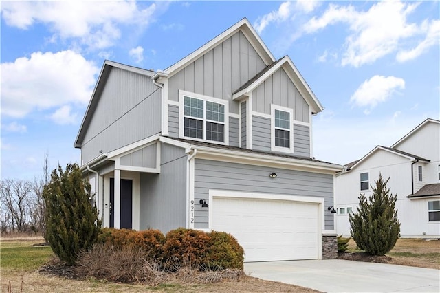 view of front of home featuring a garage, board and batten siding, and concrete driveway