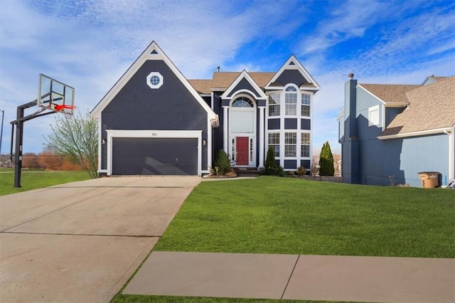 view of front facade featuring a garage and a front yard